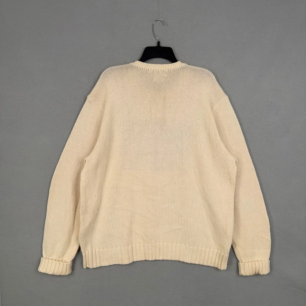 Vintage Polo Ralph Lauren Sweater Mens XL Cream American Flag Knit Preppy USA